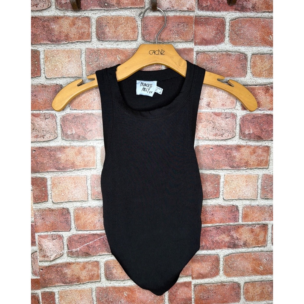 Princess Polly Solid Black Ribbed Sleeveless‎ Top High Neck US 6 Small